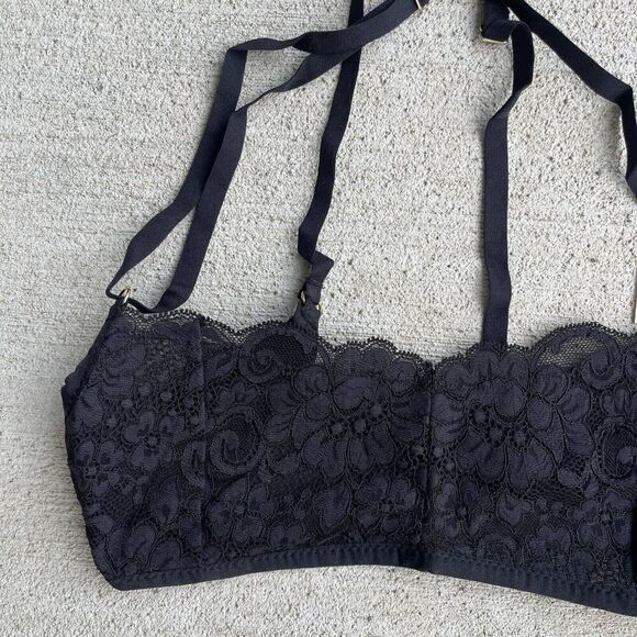 HAH by Free People Hook Up Demi Bra Size Medium‎ Black Underwire Floral Lace NEW - Picture 3 of 8